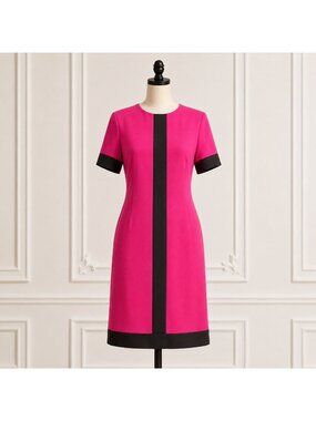 Ildi Marshall 80s Mod Colorblock Dress Pink Navy Lined Size 8 USA Made